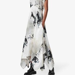ALL SAINTS Gianna Epoto Horse-print Silk-blend Midi Dress Size 6